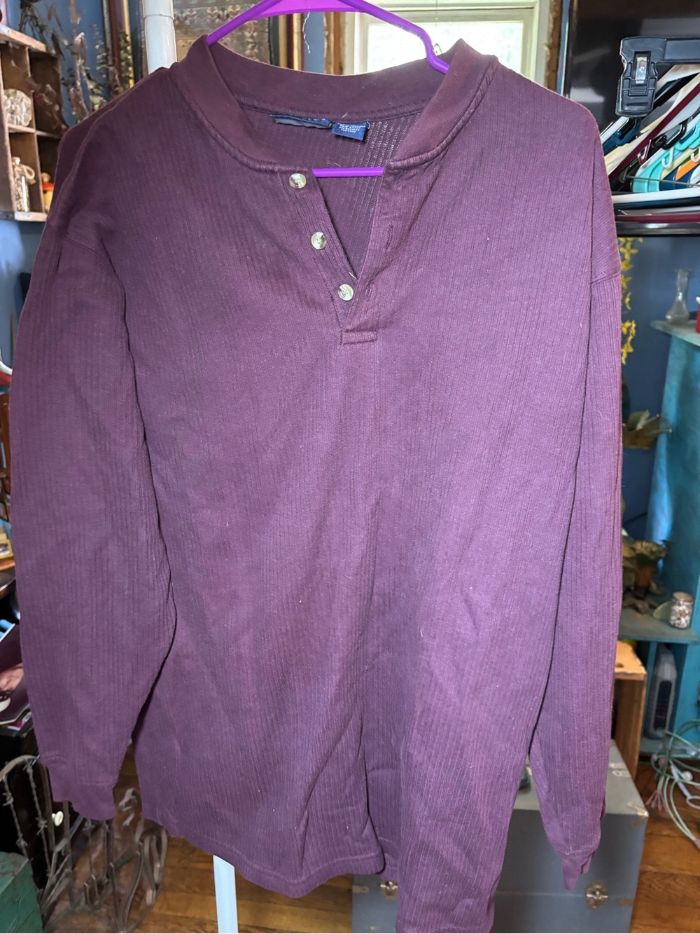 Premier Men's Long-Sleeve Henley Polo in Plum